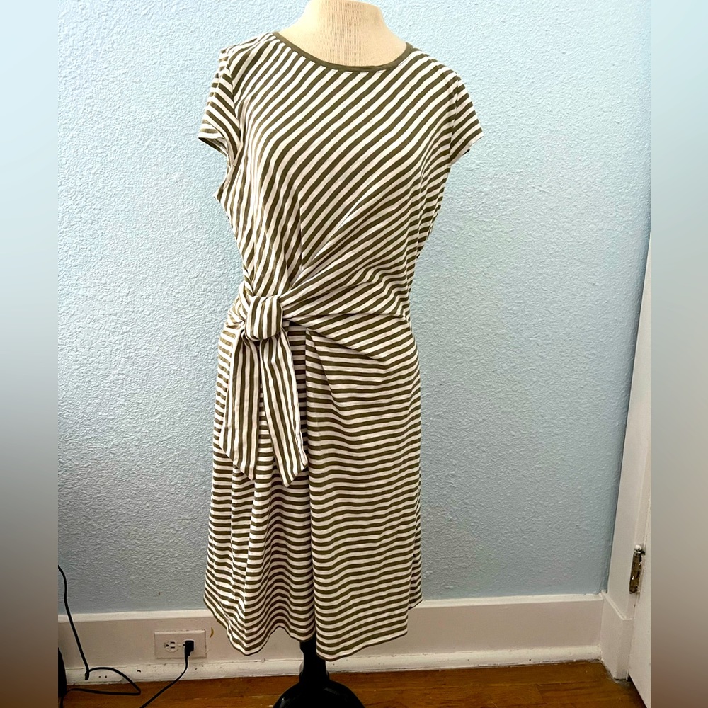 NWT Talbots T-shirt dress, olive stripe, side-tie, large